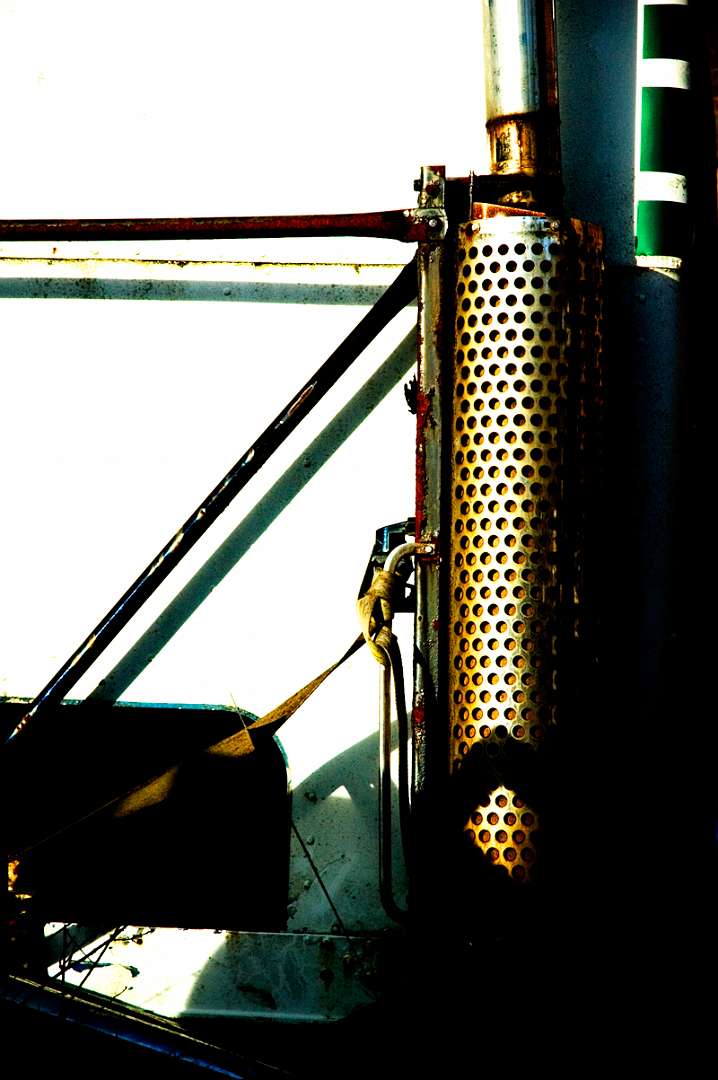 Vertical truck exhaust pipe in breakers yard